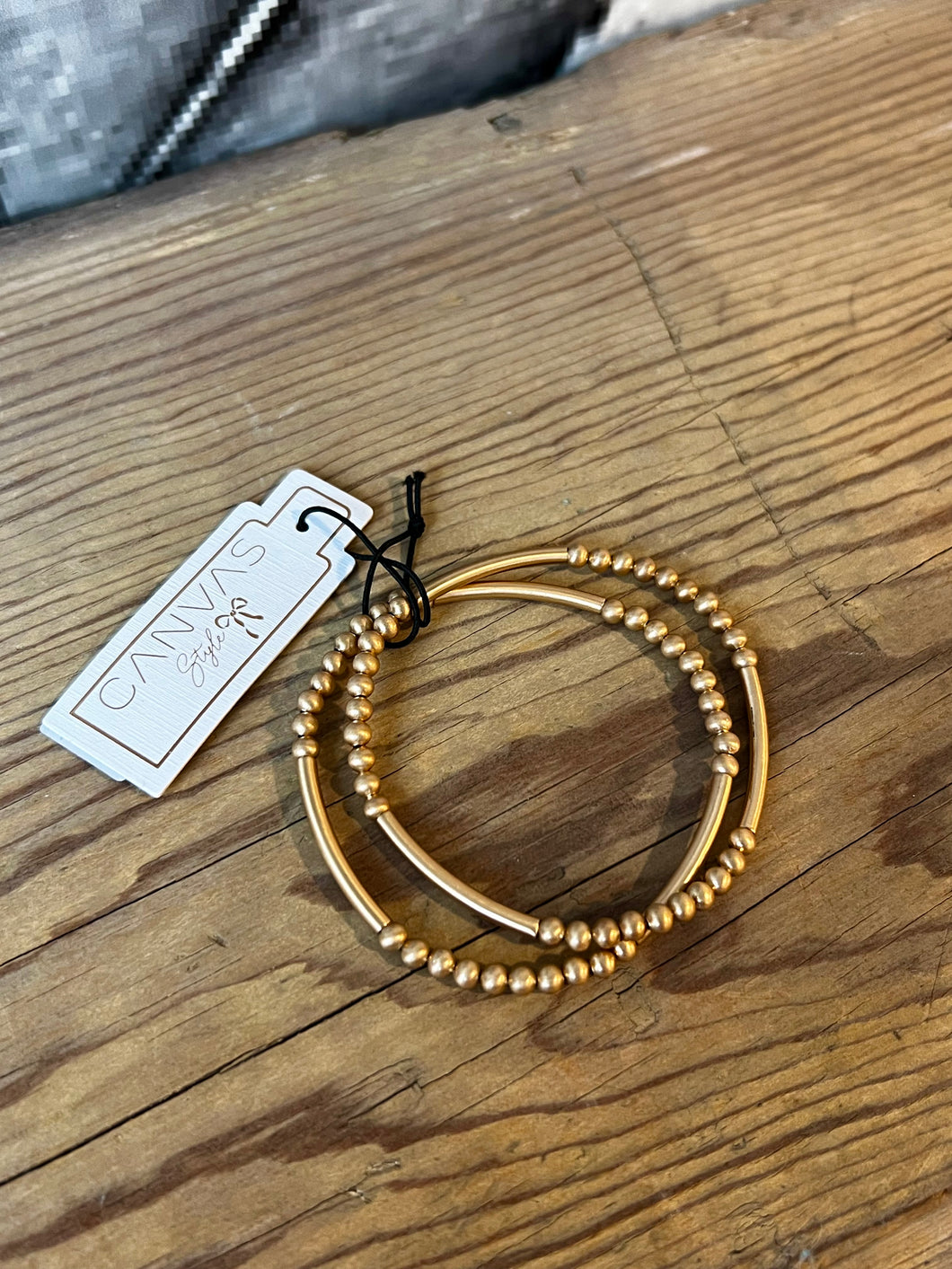 Canvas Marlena Satin Beaded Stretch Bracelet Set in Gold