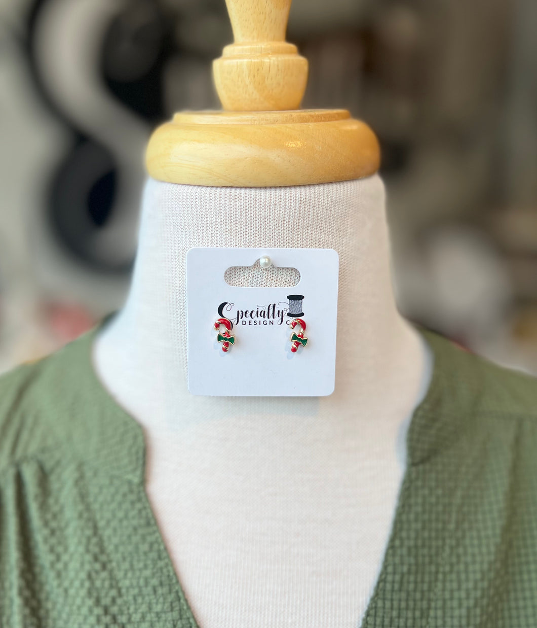 Candy Cane Bow Stud Earrings