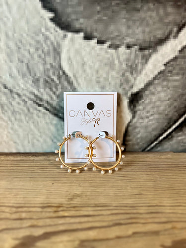 Canvas Katie Studded Hoop Earrings in Ivory Pearl
