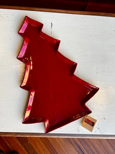 Missions Pottery Christmas Tree Platter - Bright Red