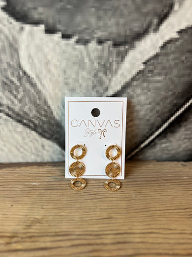 Canvas Sienna Fluted Triple Disc Earrings in Worn Gold