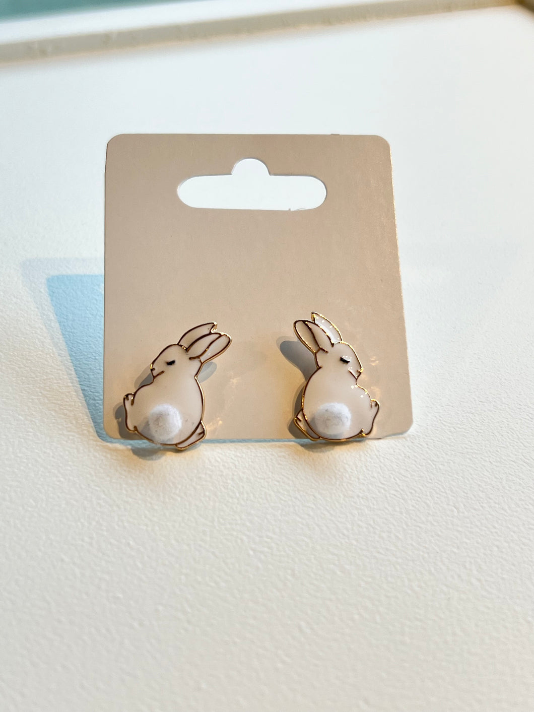 Fluffy Bunny Stud Earrings
