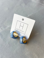 Resin Square Hoop Earrings - Blue