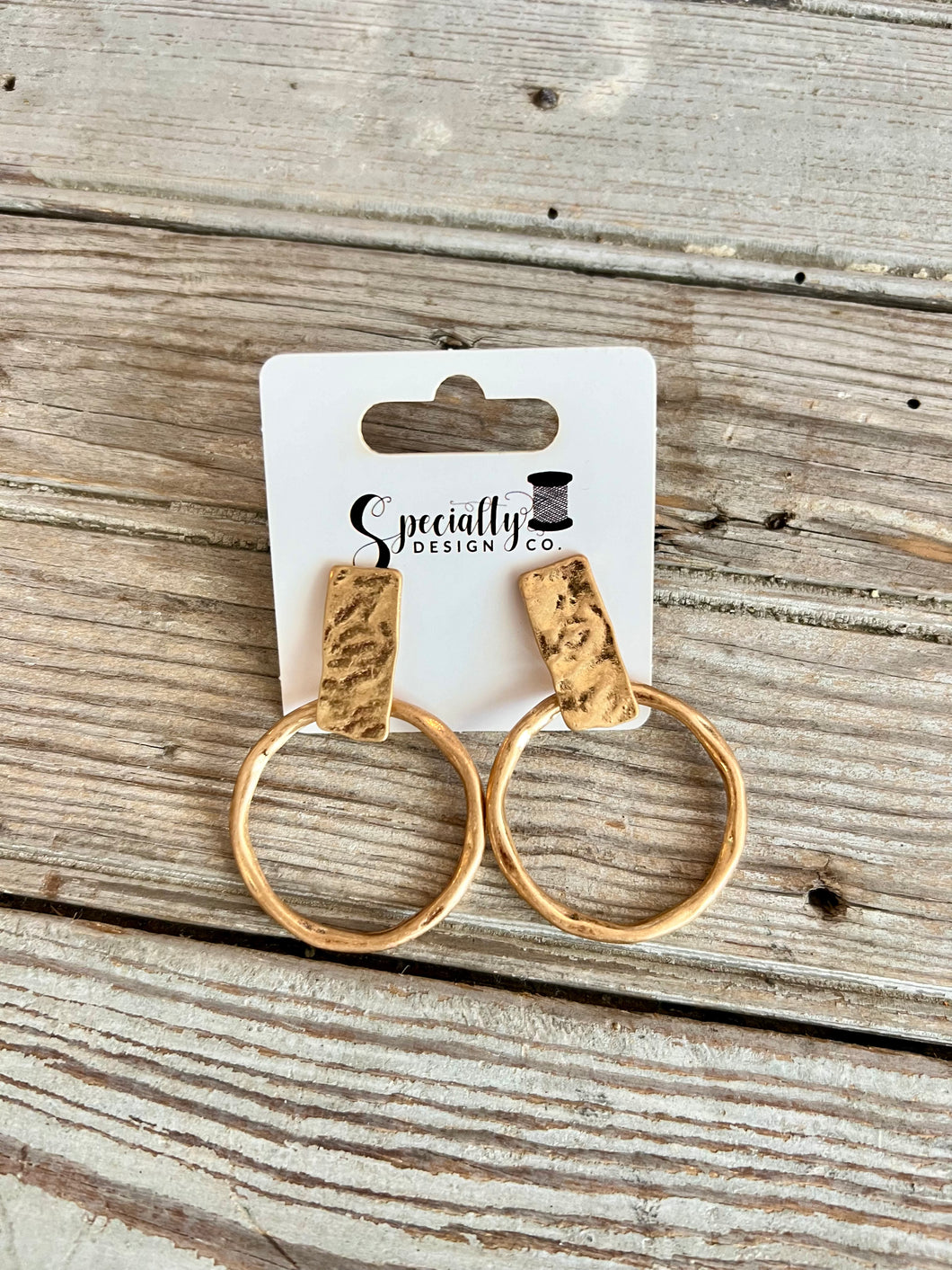 Gold Circle Hammered Earrings