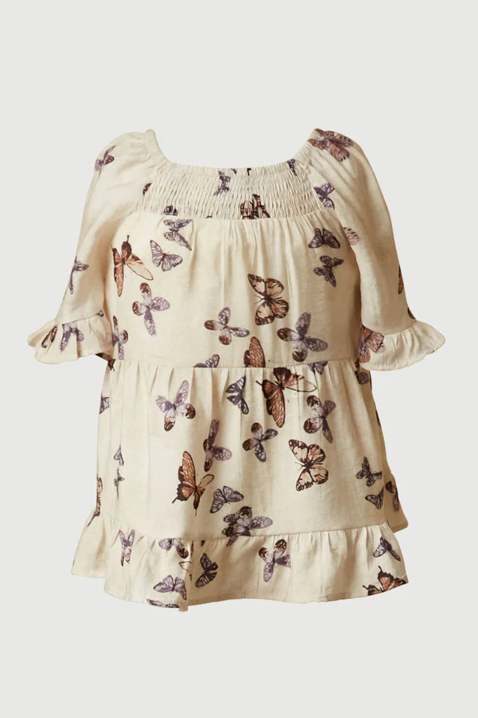 Ruffle Butterfly Print Girl's Top