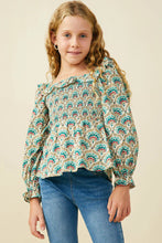 Load image into Gallery viewer, Smithsonian Smocked Girl's Top - Teal Mix