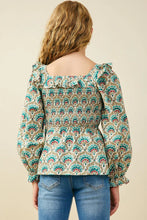 Load image into Gallery viewer, Smithsonian Smocked Girl's Top - Teal Mix