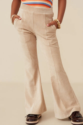 Beige Pleated Corduroy Girl's Pants