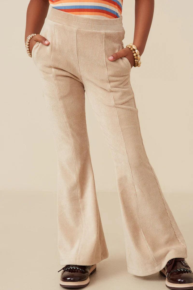 Beige Pleated Corduroy Girl's Pants