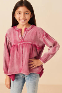 Washed Pink Peplum Girl's Top