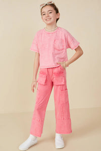 Maisie Washed Girl's Pocket Tee - Pink