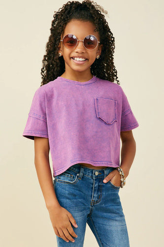 Maisie Washed Girl's Pocket Tee - Purple