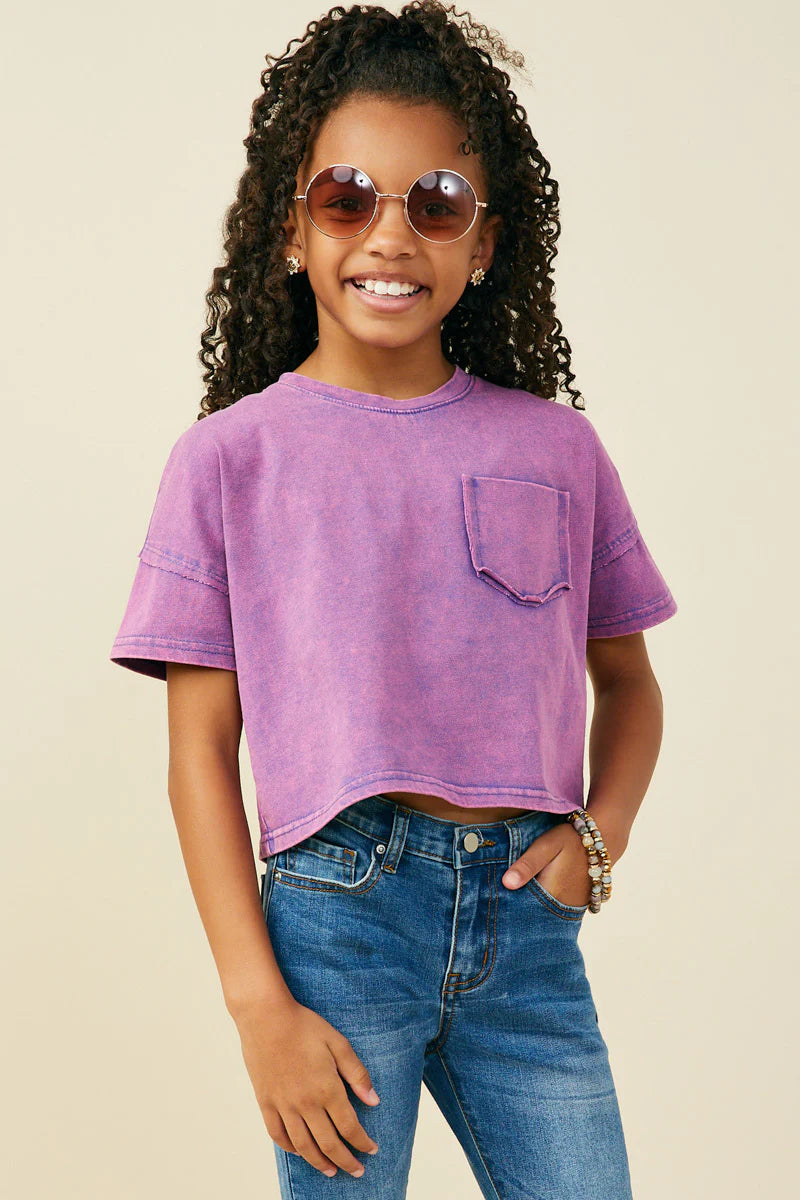 Maisie Washed Girl's Pocket Tee - Purple