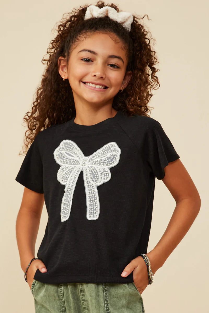 Pearly Bow Girl's Top - Black