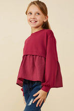 Load image into Gallery viewer, Mixed Media Girl&#39;s Top - Berry