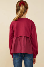 Load image into Gallery viewer, Mixed Media Girl&#39;s Top - Berry