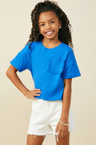 Frills Girl's Ruffle Pocket Tee - Blue