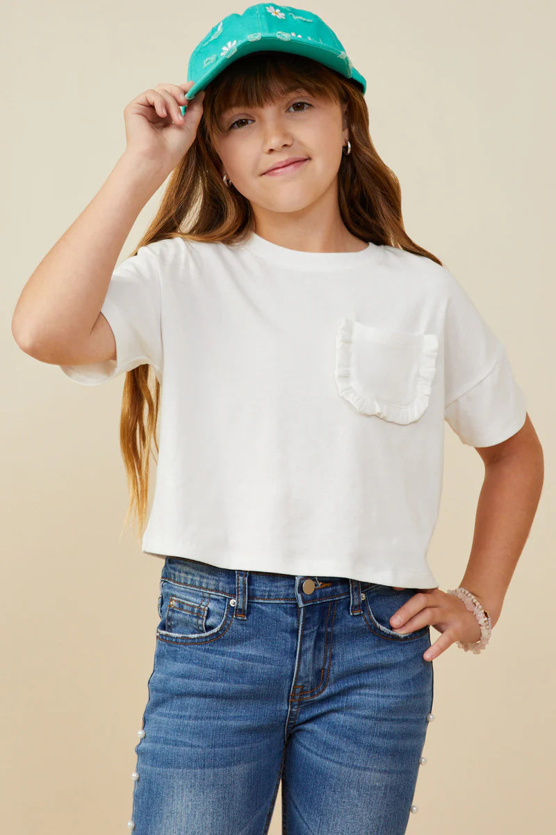 Frills Girl's Ruffle Pocket Tee - Off White