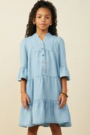 Washed Button Down Girl's Dress - Light Denim