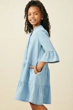 Load image into Gallery viewer, Washed Button Down Girl's Dress - Light Denim