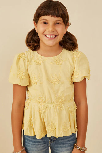 Girl's Eyelit Bubble Top - Yellow