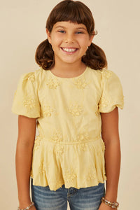 Girl's Eyelit Bubble Top - Yellow