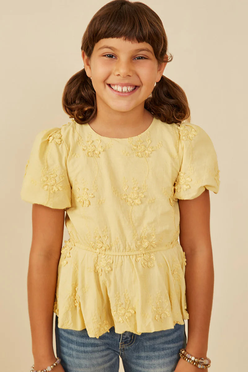 Girl's Eyelit Bubble Top - Yellow