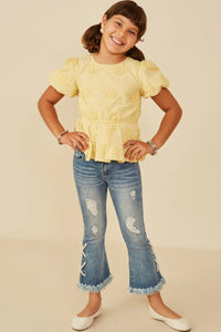 Girl's Eyelit Bubble Top - Yellow