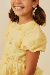 Girl's Eyelit Bubble Top - Yellow