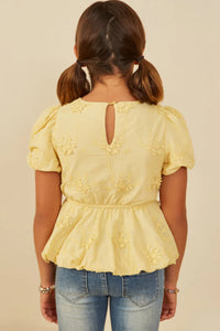Girl's Eyelit Bubble Top - Yellow