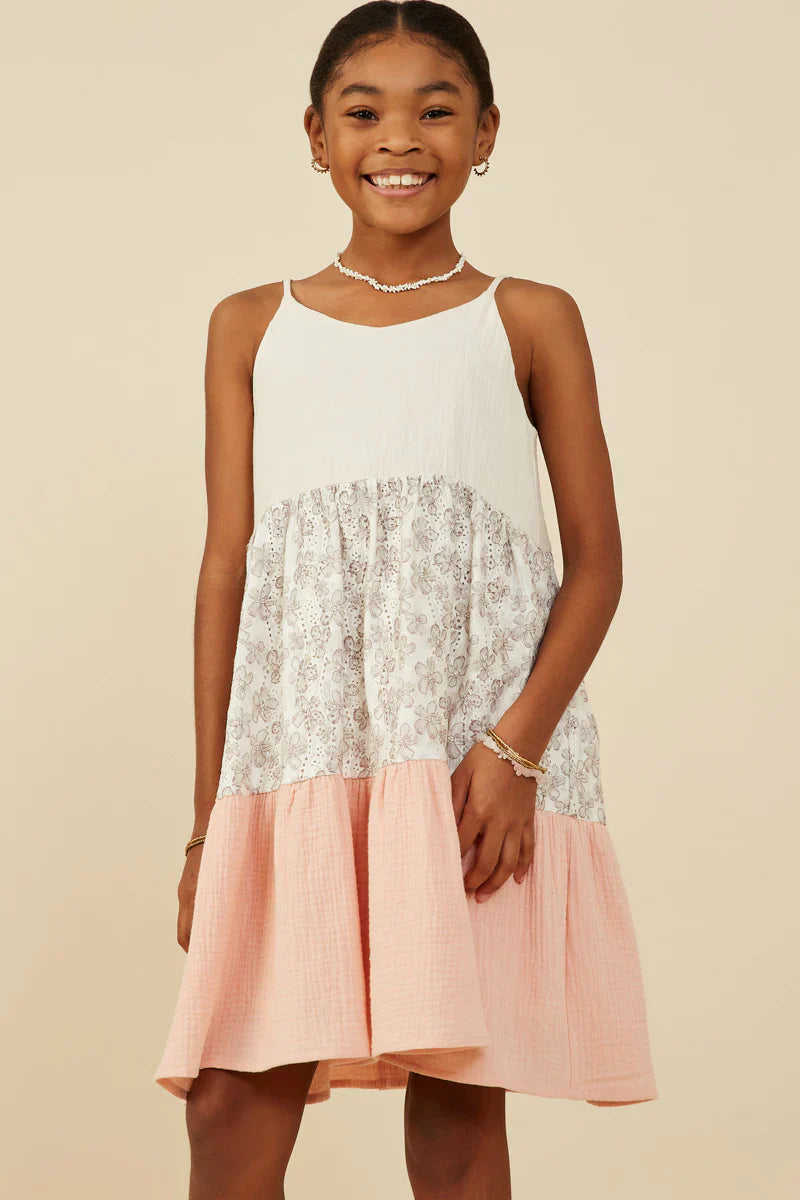 Color Block Floral Girl's Dress