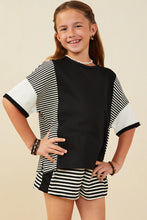 Load image into Gallery viewer, Colorblock Stripe Girl&#39;s Tee - Black