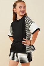 Load image into Gallery viewer, Colorblock Stripe Girl&#39;s Tee - Black