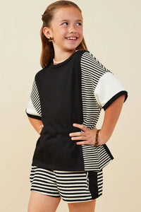 Colorblock Stripe Girl's Tee - Black