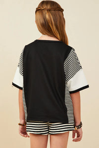 Colorblock Stripe Girl's Tee - Black