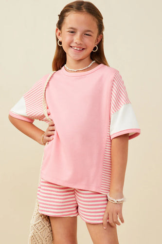 Colorblock Stripe Girl's Tee - Pink