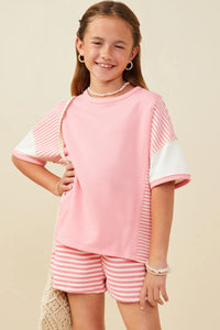 Colorblock Stripe Girl's Tee - Pink