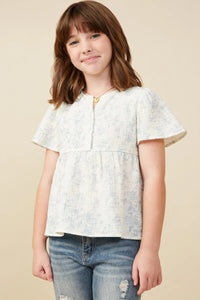 Girl's Cloud Print Peplum Top