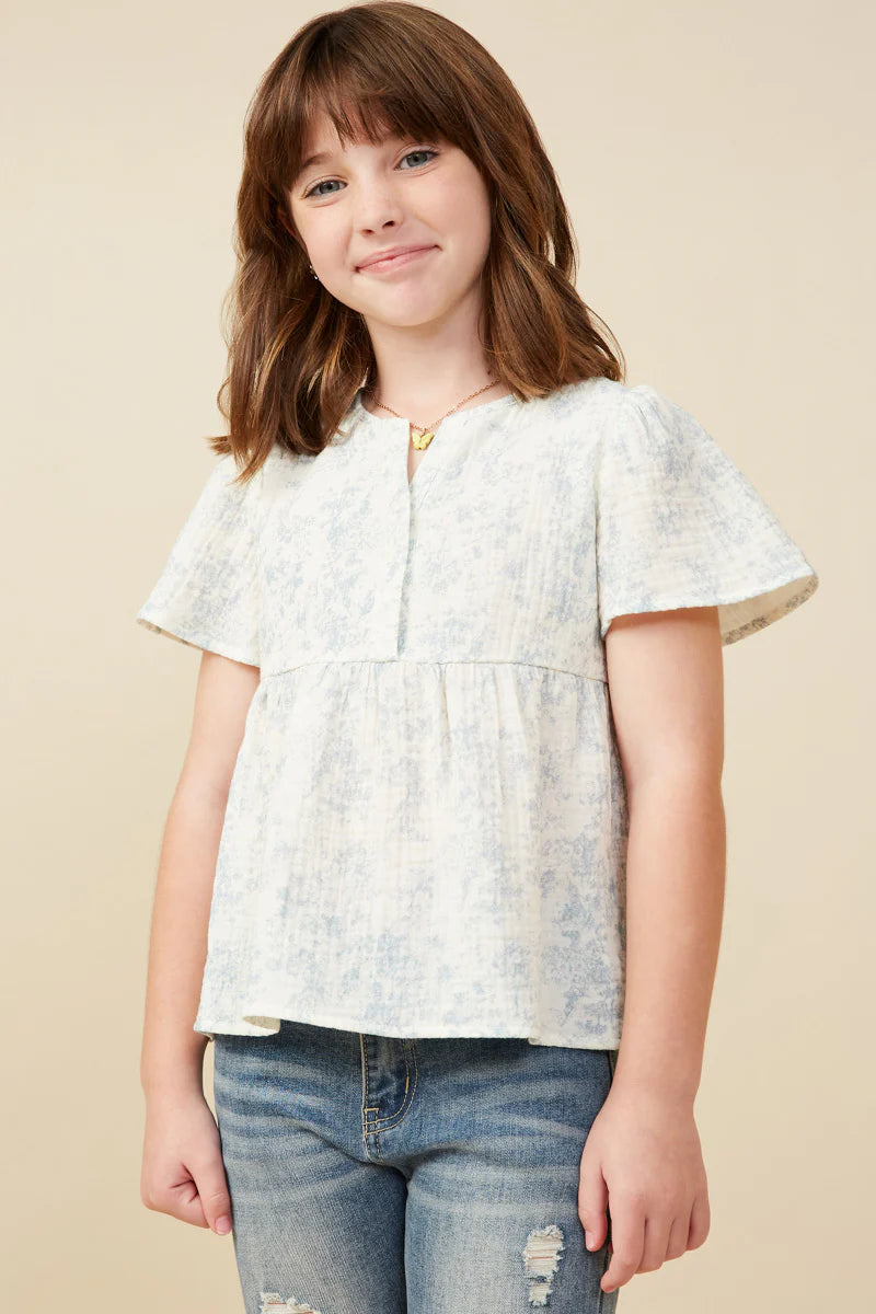 Girl's Cloud Print Peplum Top