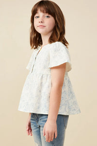 Girl's Cloud Print Peplum Top