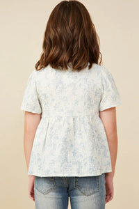 Girl's Cloud Print Peplum Top