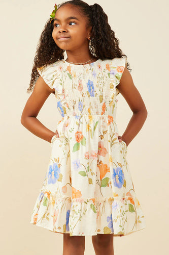 Girl's Smocked Ruffle Floral Dress - Juniper