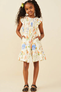 Girl's Smocked Ruffle Floral Dress - Juniper