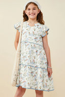 Florence Bow Girl's Dress - Blue Mix