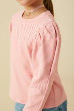 Load image into Gallery viewer, Ribbed Puff Sleeve Girl&#39;s Tee - Pink