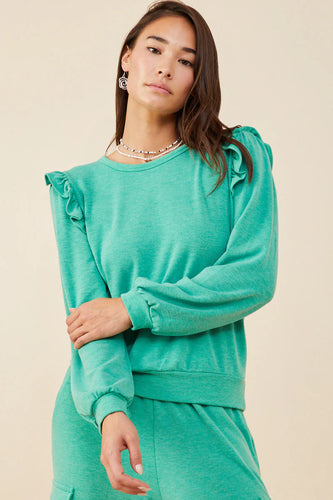 Mommy & Me French Terry Ruffle Top - Green