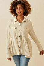 Load image into Gallery viewer, Linen Peplum Button Down - Taupe