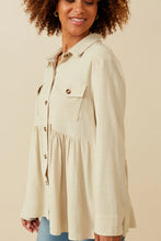 Load image into Gallery viewer, Linen Peplum Button Down - Taupe