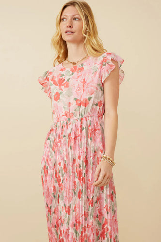 Romantic Floral Pleated Dress