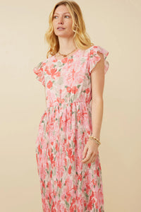 Romantic Floral Pleated Dress